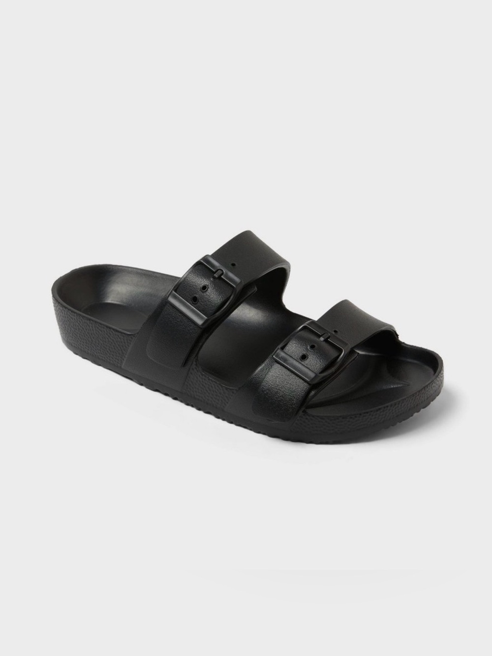 Shade & Shore Black Double-Strap Buckle Slide Sandals Sz 12